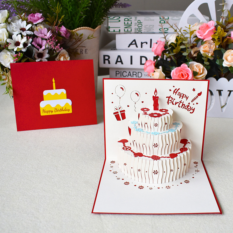 New birthday cake card 3D stereo greeting card wholesale paper carving enterprise employees customer plus blessing LOGO