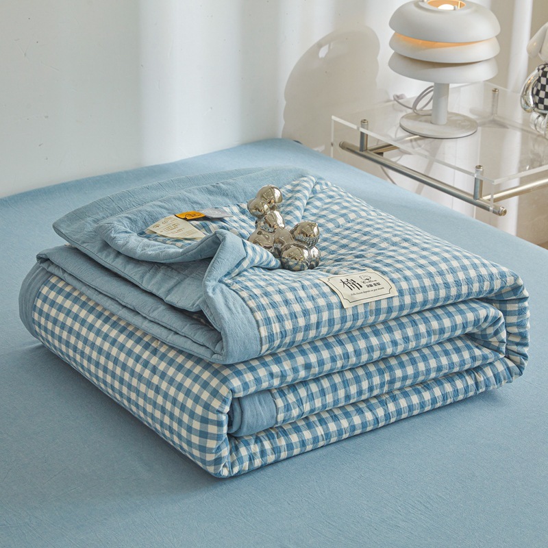 Picture of Class A Maternal and Infant Grade Xinjiang Cotton Summer Quilt Non-printed Wind-washed Cotton Summer Cool Quilt Plaid Air-conditioning Quilt Summer Thin Quilt