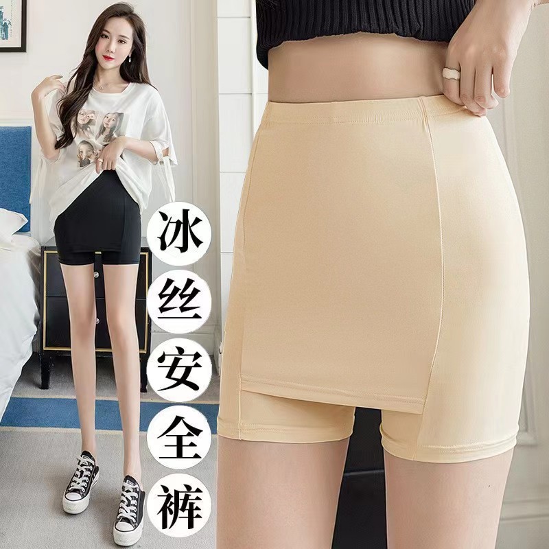 Summer New Style Partition Safety Pants Women's Ice Silk Seamless Non-hemming plus size Leggings Anti-wolf Insurance Pants Two in One