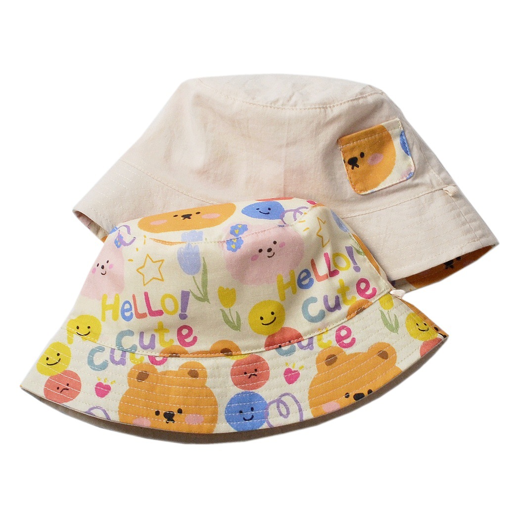 moinmlon double-sided wearing spring and summer Korean thin children's sunshade fisherman hat baby breathable cotton sunscreen sun hat
