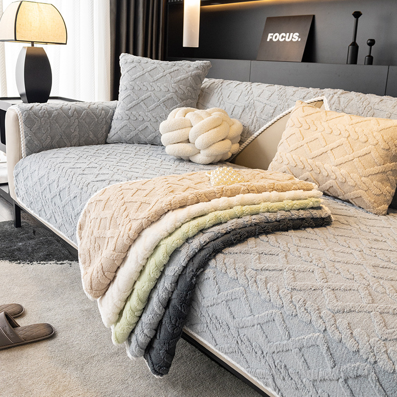 Solid Color Cotton Velvet Sofa Cushion Winter 2025 New Plush Cushion Advanced Sense Non-slip Sofa Cover Cross-border