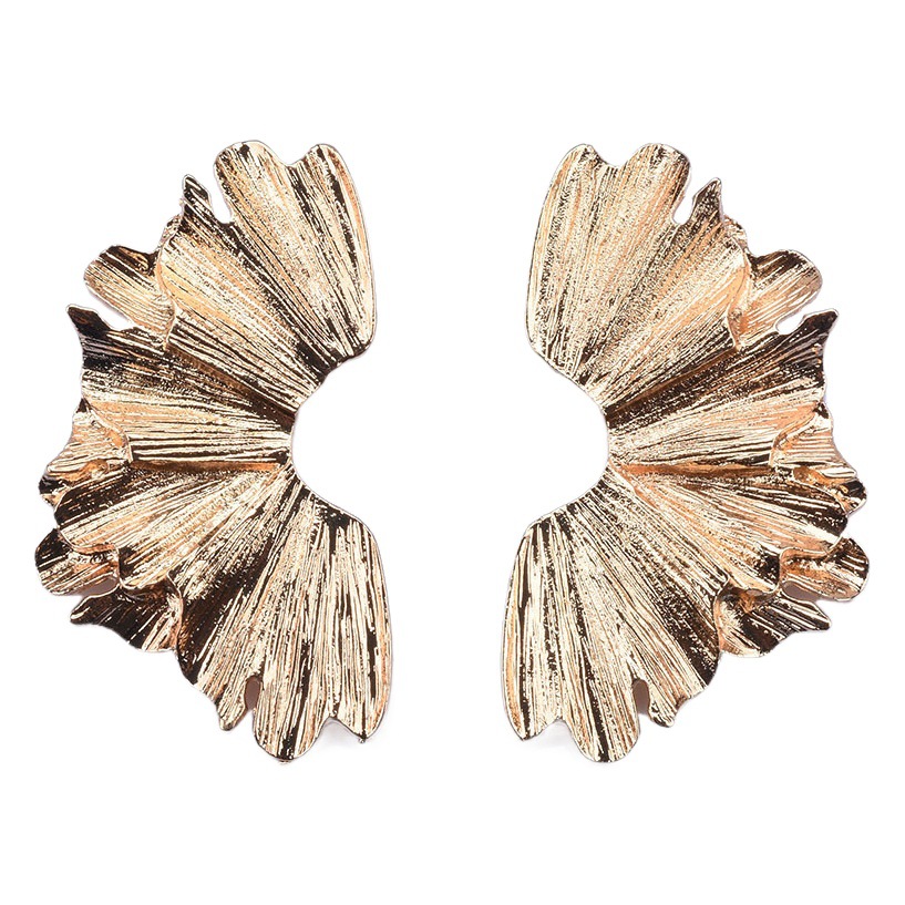 ZA2023 European and American Exaggerated Leaf Flower Earrings Retro Design Sense Multi-layer Pleated Alloy Leaf Earrings Batch