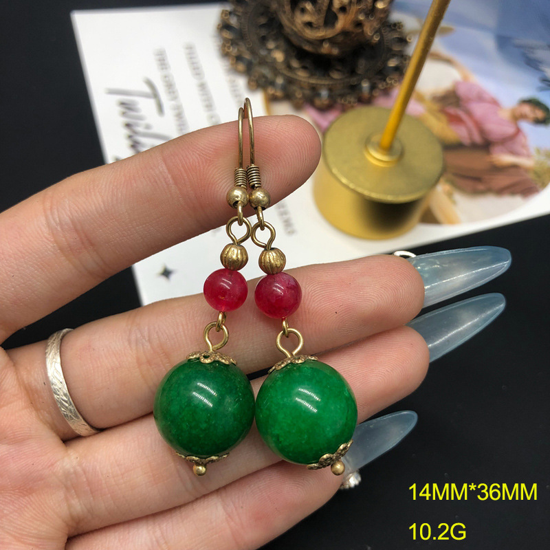 Picture of Vintage Palace suit Jewelry Red Green Stone Glaze Beaded Necklace Bracelet Copper Earrings Middle Ancient Fashion Jewelry