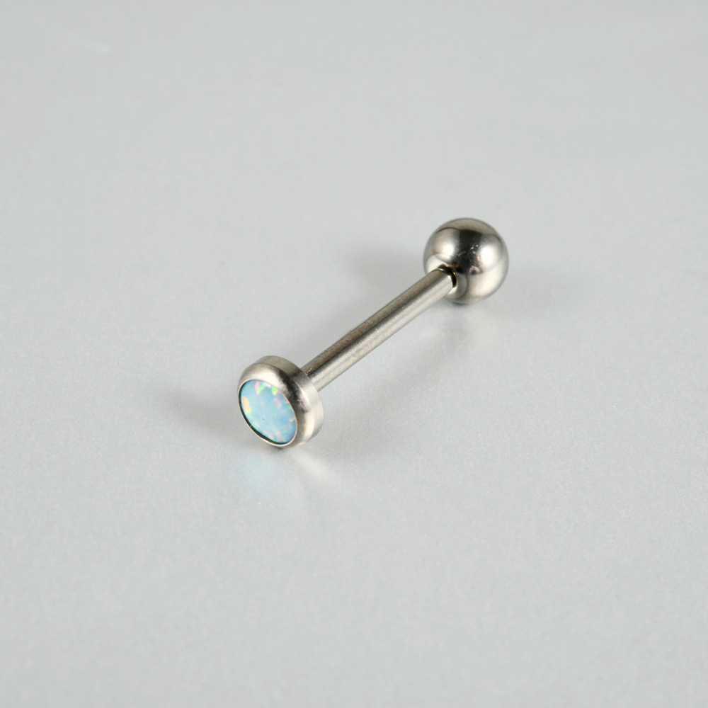 Picture of F-136 Titanium Inlaid Nebula Opal Flash Opal Tongue Nail Zircon Tongue Nail Internal Thread G23 Titanium Lip Nail Body Piercing