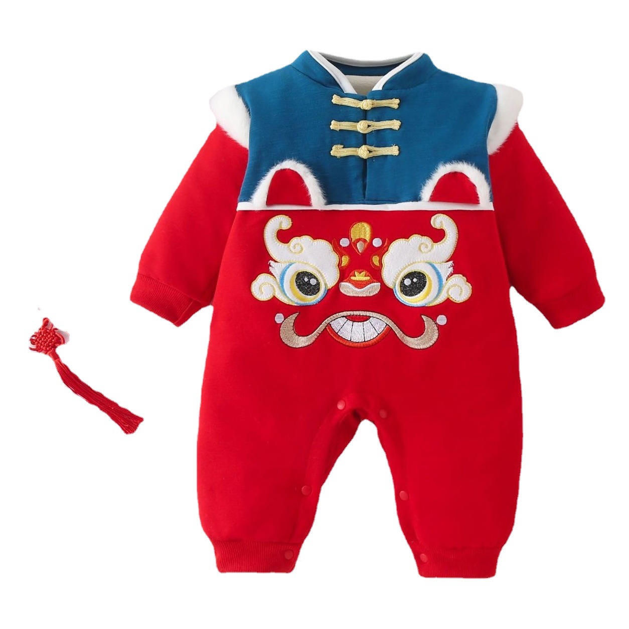 Chinese style winter baby romper New Year romper male and female baby double layer fleece-lined thickened Tiger year sweater New Year greeting clothes