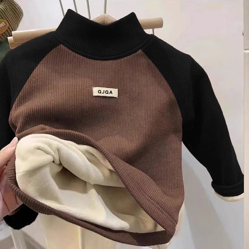 Picture of Children's Baby's Velvet Warm Base Shirt Winter New Boys and Girls fleece-lined Thickened Labeling Long-sleeved T-shirt Top