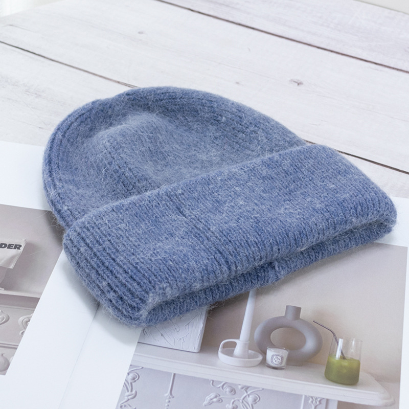 Picture of Korean Winter Knitted Hat with Large Brim for Women, Windproof Pullover Round-Top Adult Rabbit Fur Wool Hat