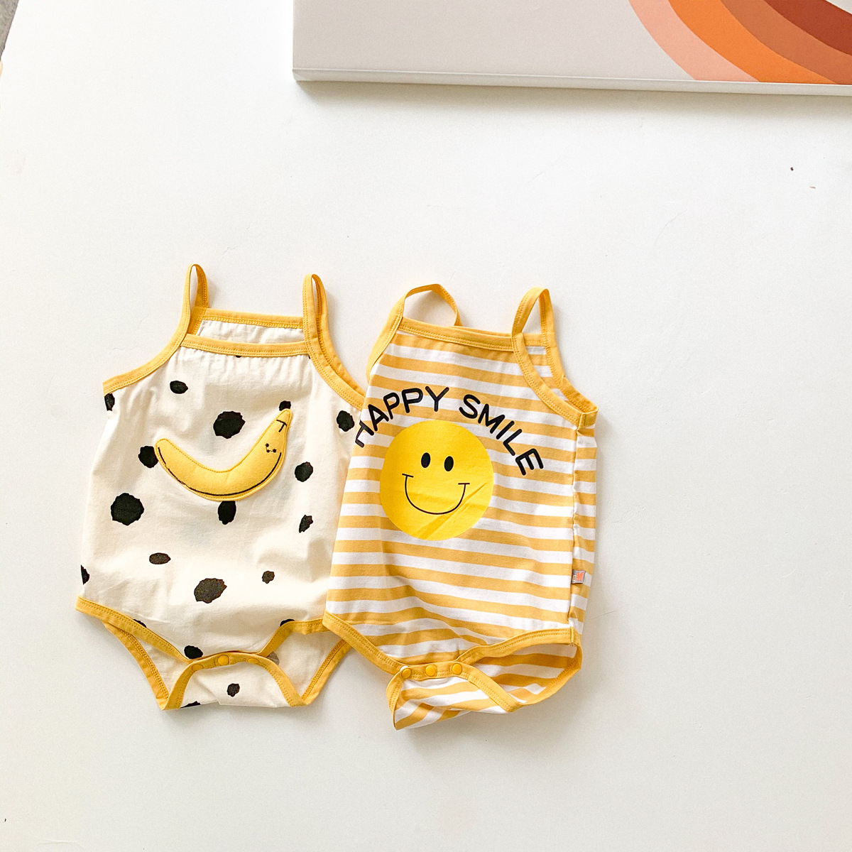 ins Baby Wrap Fat Clothes for Boys and Girls Baby Summer Western Style Banana Smiley Even Clothes for Newborn Belly Protection Sling Climbing Suit