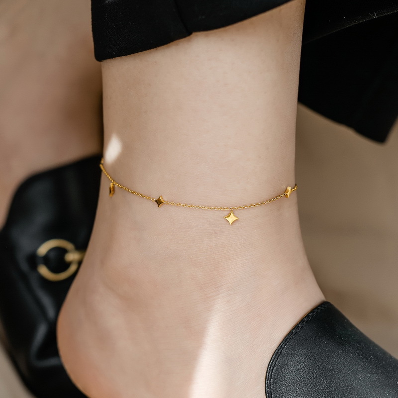 French Style Light Luxury Stars Sparkling Diamond Sequin Titanium Steel Anklet Women's Exquisite Gipsophila High-grade Feeling Foot Chain Without Falling