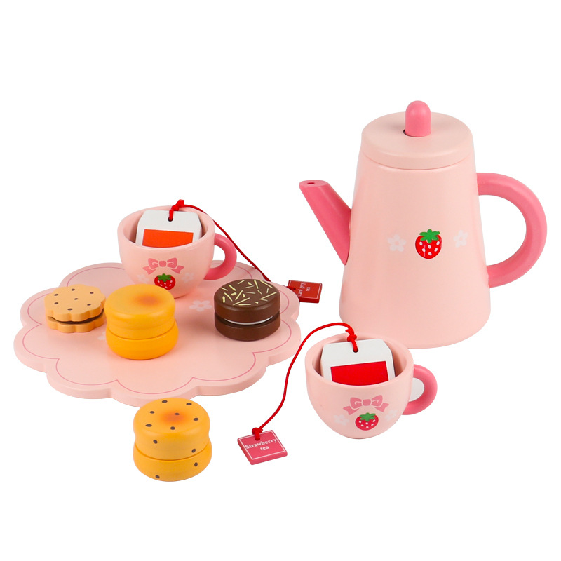 Picture of Children's kitchen play house tea set suit wooden toy afternoon tea girl simulation toy 3 years old teapot tea cup