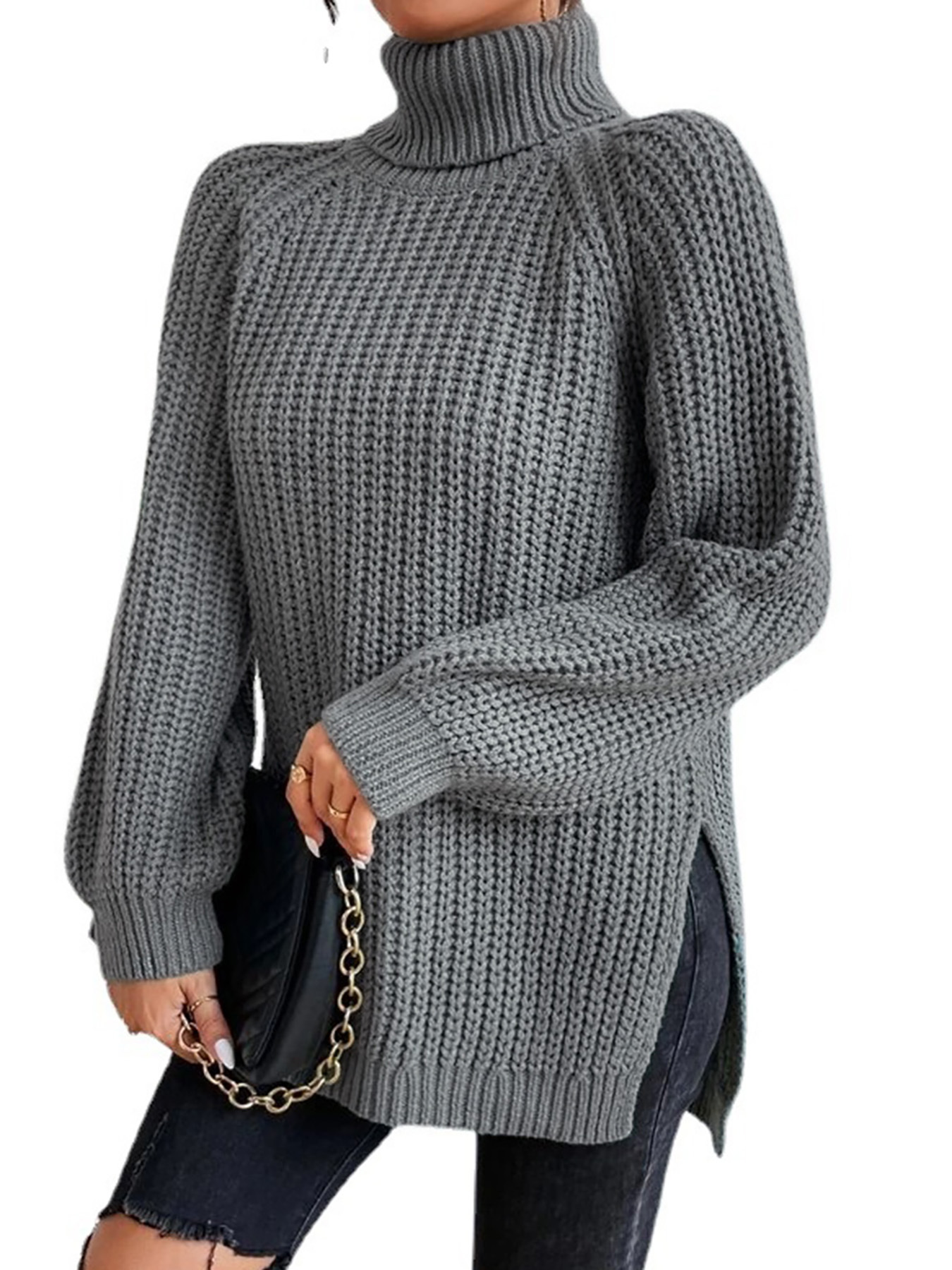 Foreign trade cross-border Europe and the United States Amazon source manufacturers long sleeve high collar pullover thick needle slit sweater autumn and winter