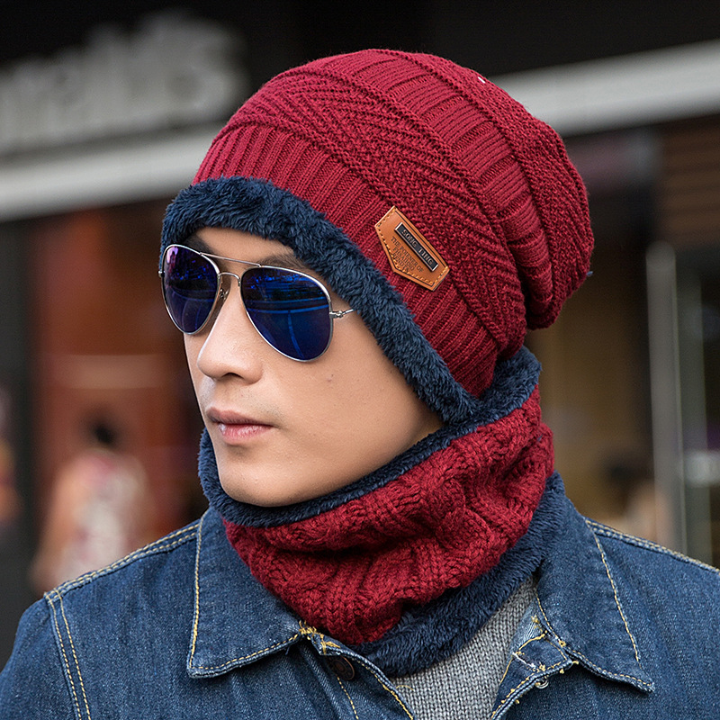 Men's Knitted Hat Winter Cold-proof Warm Neck Wool Cap Outdoor Cycling Windproof Ear Protection Cap Korean Style