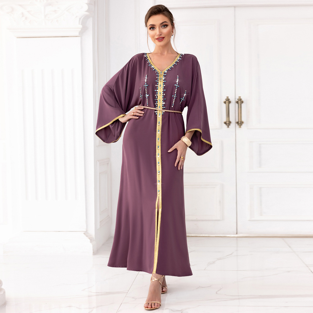 Ba7061 New Spinach Root Color Hand-Stitched Southeast Asian Women's Clothing Dubai Travel New Sleeved Dress