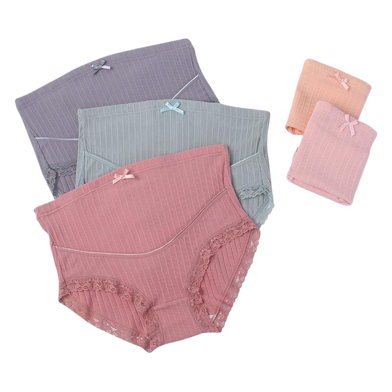 Pregnant women's underwear large size Breathable High waist lace belly adjustable ribbed briefs manufacturers