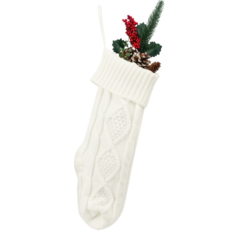 Embroidered Knitted Christmas Stocking Christmas Decoration Gift Bag Cross Border Wool Christmas Stocking Dog Bones