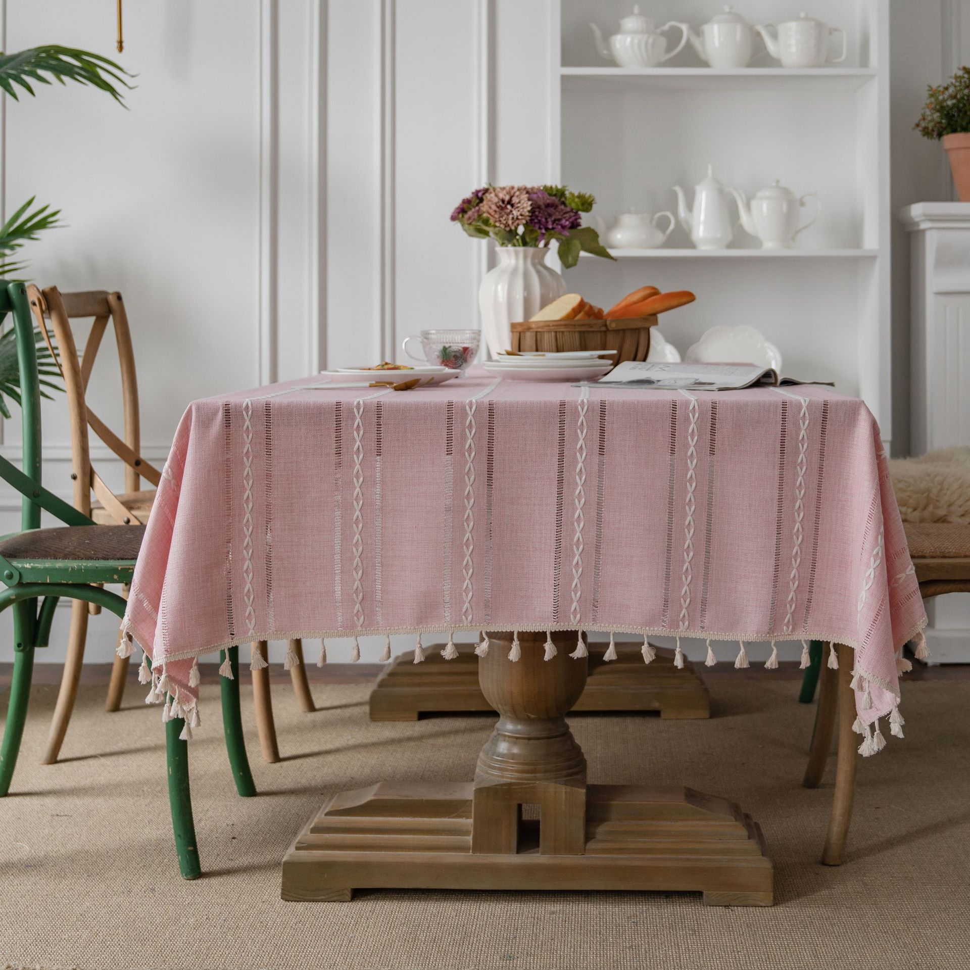 Picture of Yuman Qiyun Tablecloth Green Hollow American Country Fabric Cotton Linen Clear Cyber Celebrity Ins Rectangular Tablecloth