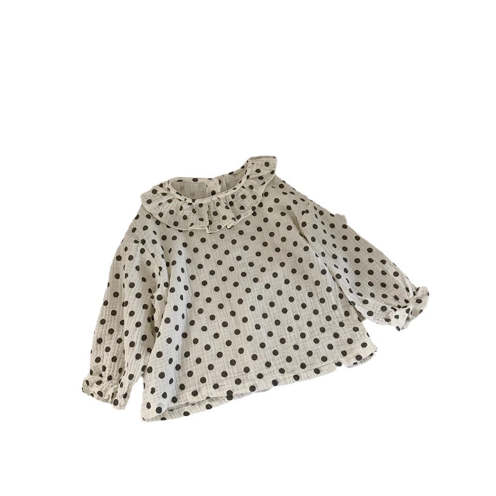Picture of Zuozuo Prince Children's Clothing Girls' Polka Dot Shirt 2025 Spring and Summer New Children's Cotton Yarn Long Sleeve Lapel Shirt
