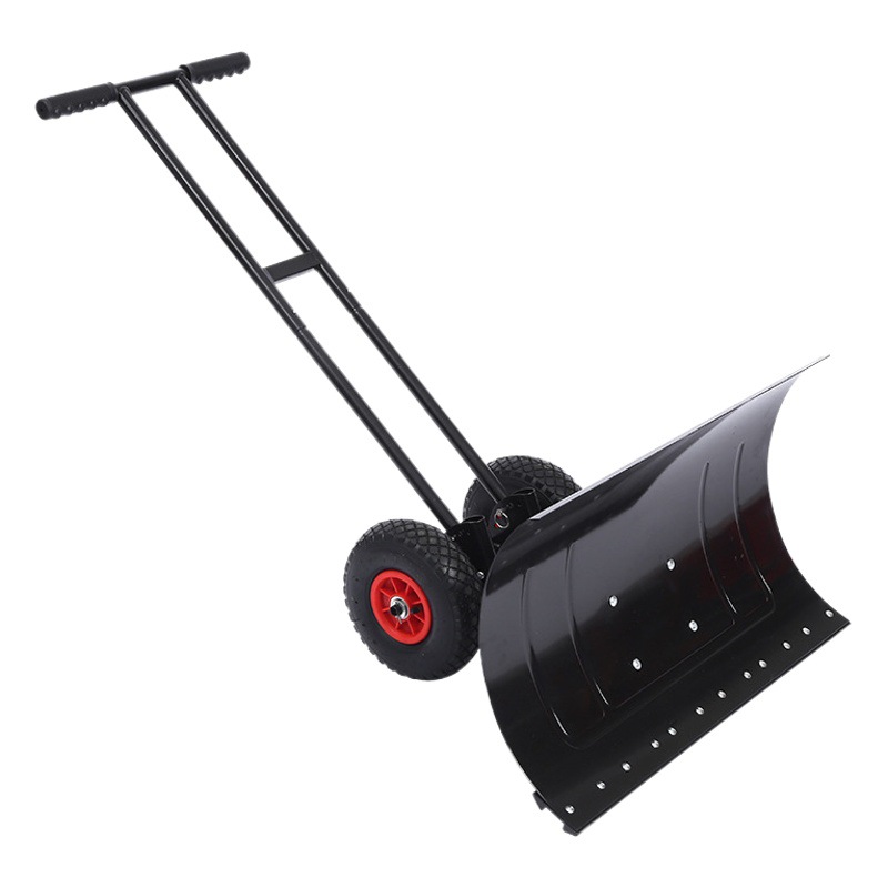 Snow shovel hand push wheel snow shovel double rod design widening thickening sanitation road dust fallen leaf snow remover