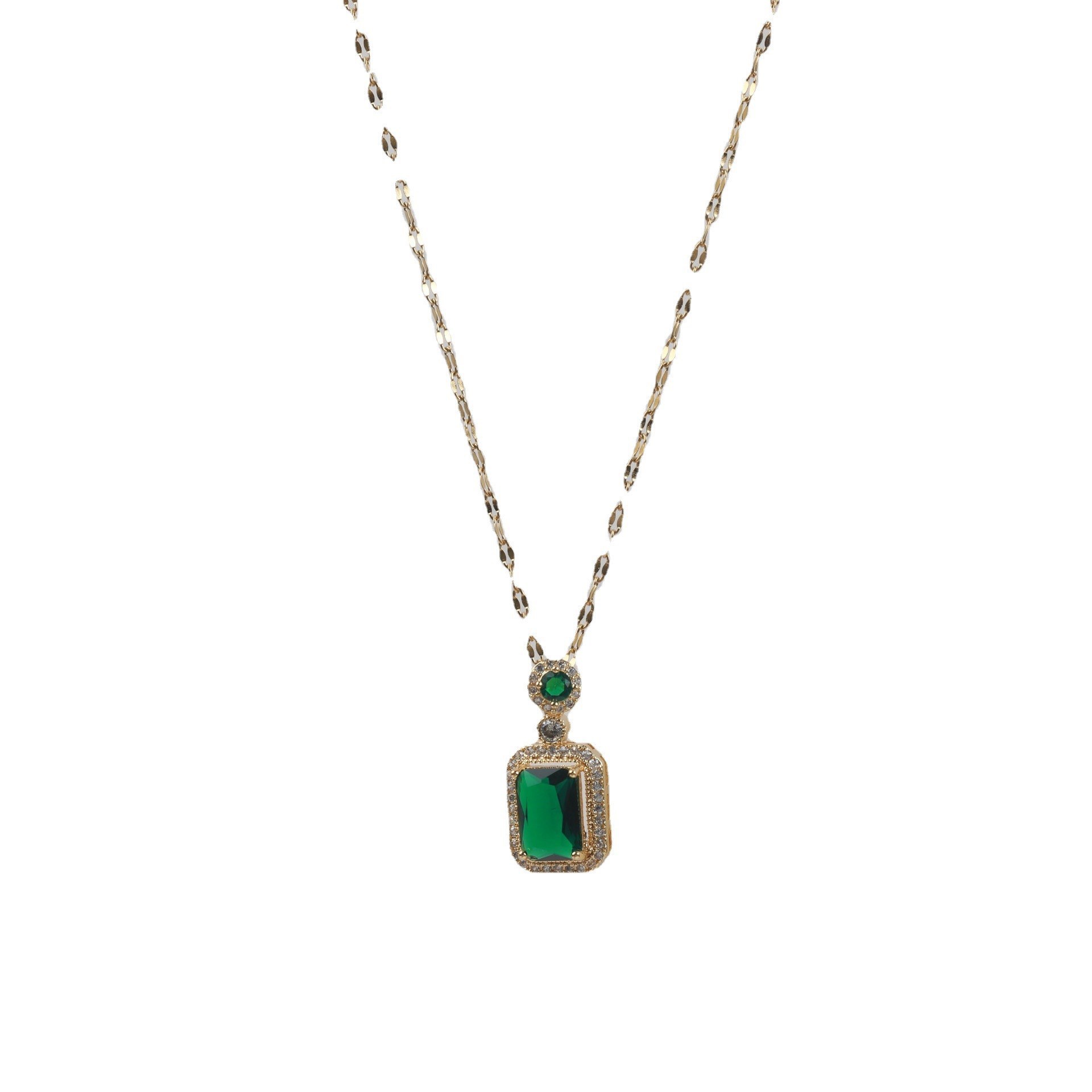 Picture of Emerald Pendant Necklace Women's All-match High-end Jewelry suit Women's Three-piece Set Earrings Ring Jewelry