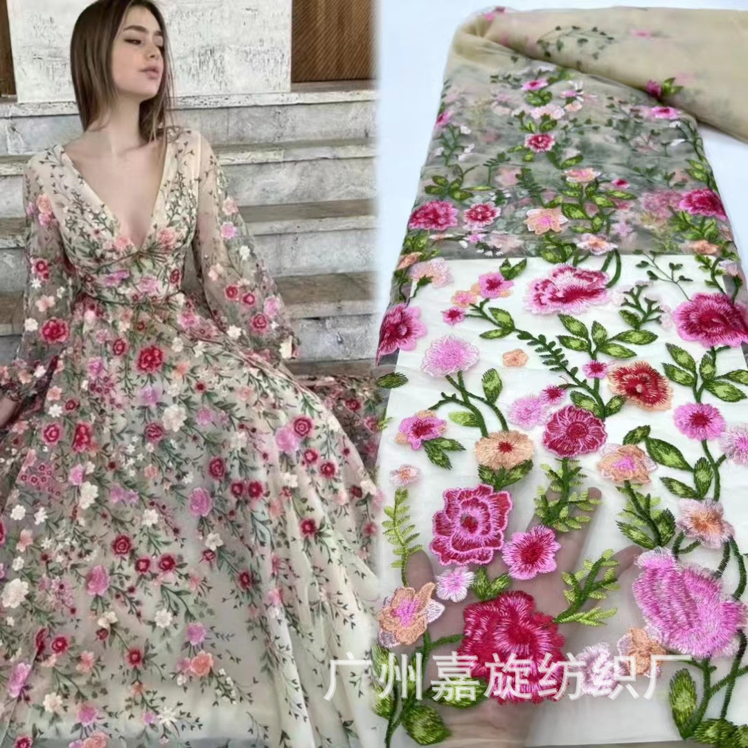 Embroidered vintage pattern lace mesh fabric European and American dress wedding dress dress lace embroidered fabric JX4088