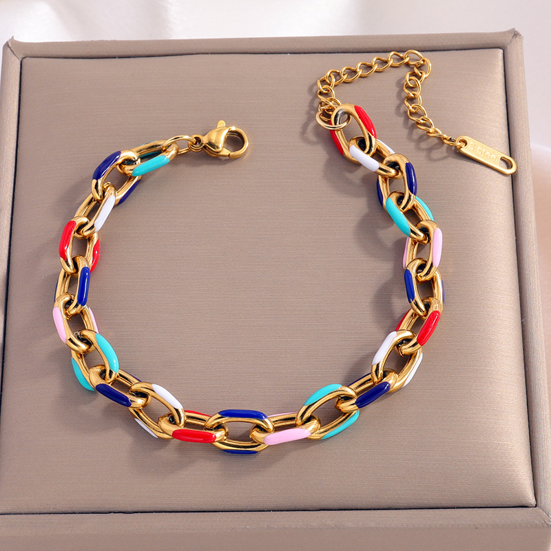 Titanium Steel Bracelet for Women Dopamine Color Oil Dripping Bracelet Light Luxury High-End Stainless Steel Bracelet Non-Fading Jewelry