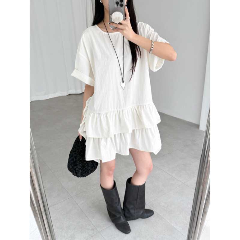 Korean Chic Round Neck Loose Ruffle Dress