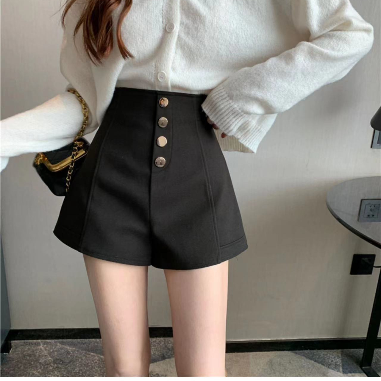 Breasted Shorts Women's Royal Sister Style High Waist Hip Slit A- Line Skirt Shorts Summer Hot Girl Sexy Casual Hot Pants