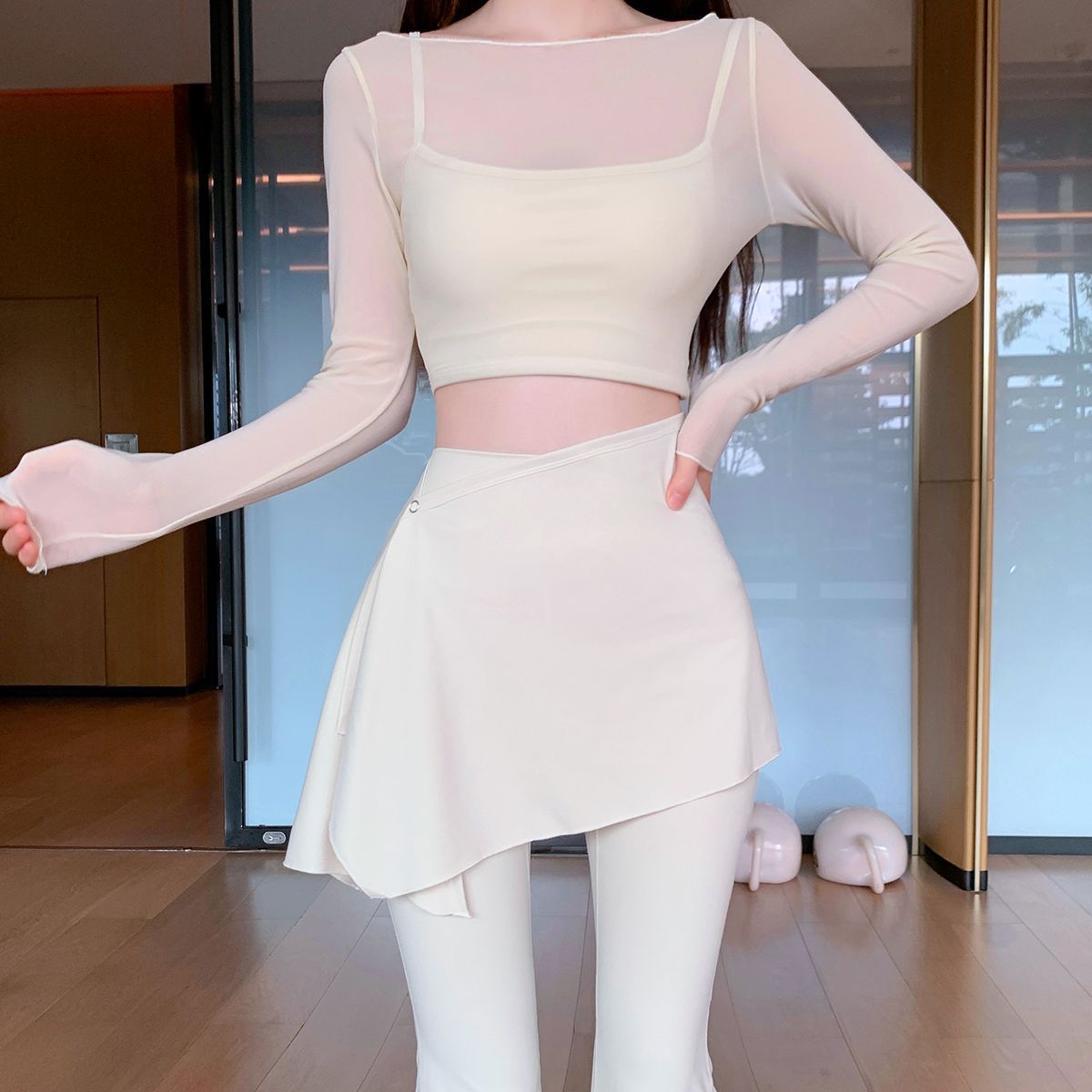 2025 New Detachable Culottes Women's Peach Hip Micro Horn Yoga Pants Sports Fitness Pants
