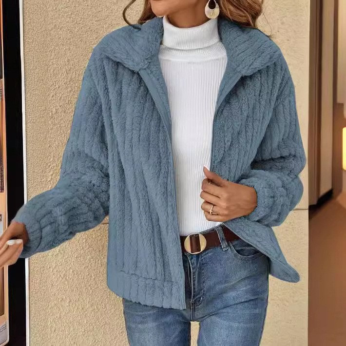 Picture of 2024 Cross-border New Fall/Winter Plush Cardigan Lapel Short Jacket
