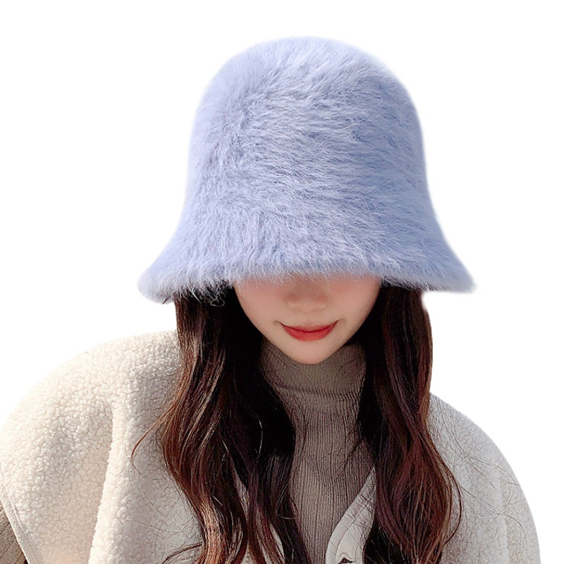 Rabbit Fur Bucket Hat for Women, Autumn and Winter, Makes Face Look Smaller, Warm, Round Top Hat, Face-Covering, Korean Style Fisherman Hat, Trendy Hot Item