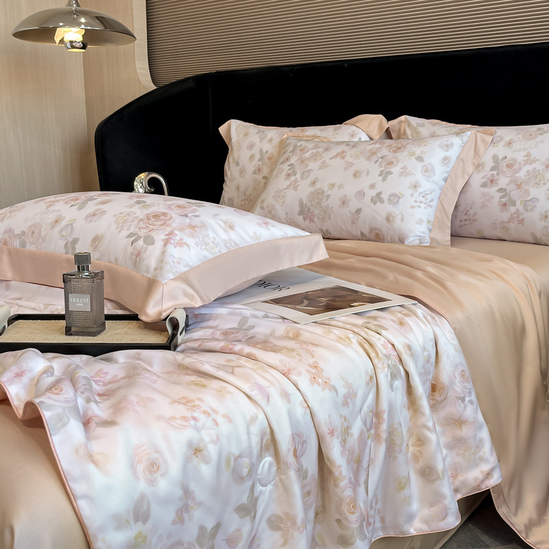 Picture of Class A Lyocell Fiber Printed Summer Cool Quilt Four-piece Set Summer Cool Air-conditioning Quilt Ice Silk Thin Quilt Machine Washable