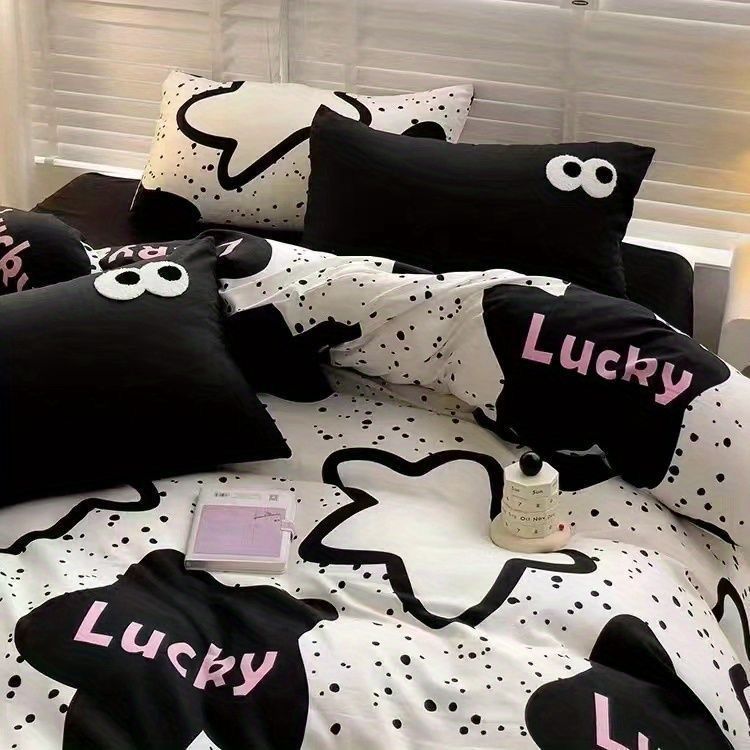 Picture of Washed Cotton Bed Sheet Four-Piece Set, Fresh Style Duvet Cover, Simple Ins Student Dormitory Three-Piece Duvet Cover Set