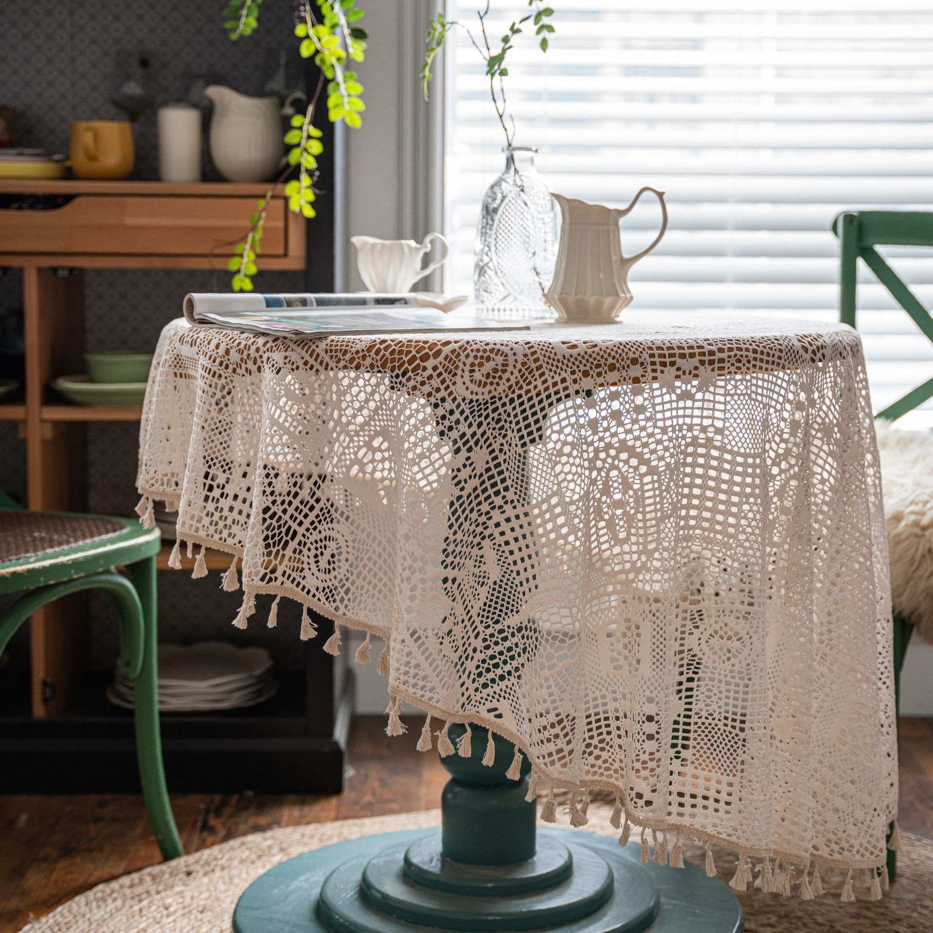 Picture of Yiman Qi Yun Mori Pastoral Crochet Cover Towel Tablecloth Woven Tablecloth Hollow Tablecloth Tablecloth Towel Shooting Props