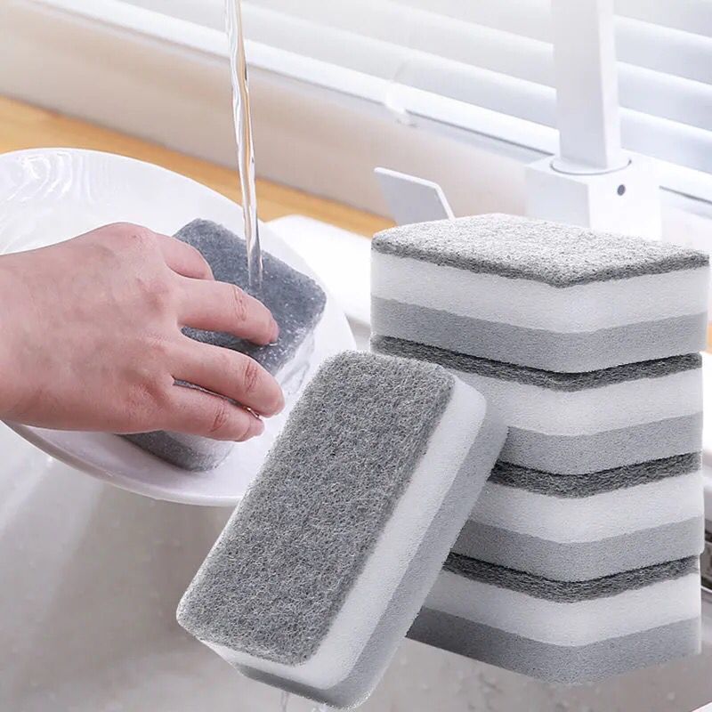 Grey Double-sided Sponge Wipe Household Dishwashing Brush Pot Cleaning Artifact High Density Kitchen Oil-removing Magic Wipe Cleaning Towel