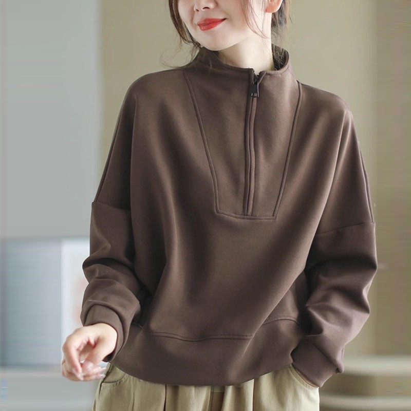 Picture of 2025 autumn new women's stand-up collar half-zip sweatshirt loose and foreign style wears long-sleeved casual top A6302
