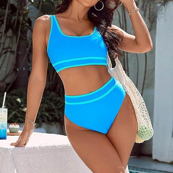 Picture of 2025 bikini new color matching sports style sexy split cross-border AliExpress high waist vest swimsuit wholesale