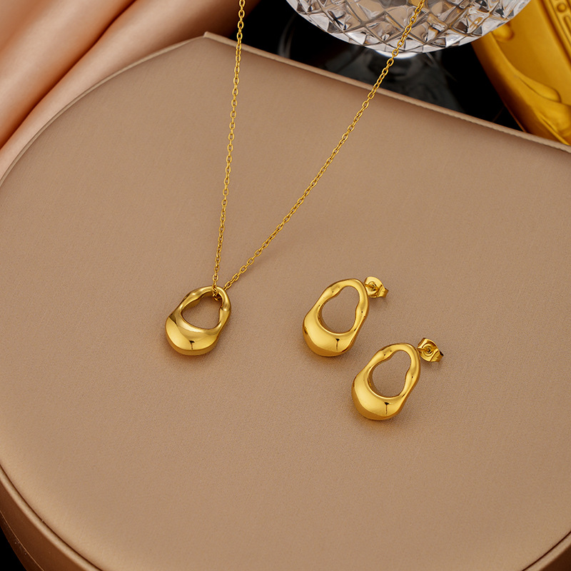 Picture of 2025 New Titanium Steel Irregular Drop-Shaped Necklace Earrings for Women Niche Accessible Luxury Design High-End Clavicle Chain