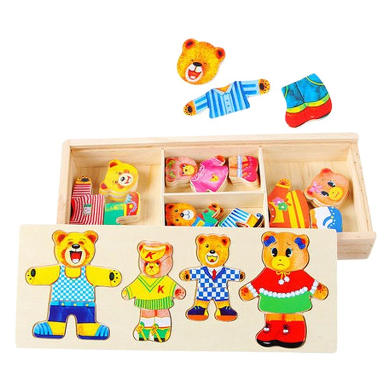 Four Bears Change Clothes Game Children's Educational Early Education Girls Dress Up Play-house Toys Hand Grab Matching Three-dimensional Puzzle
