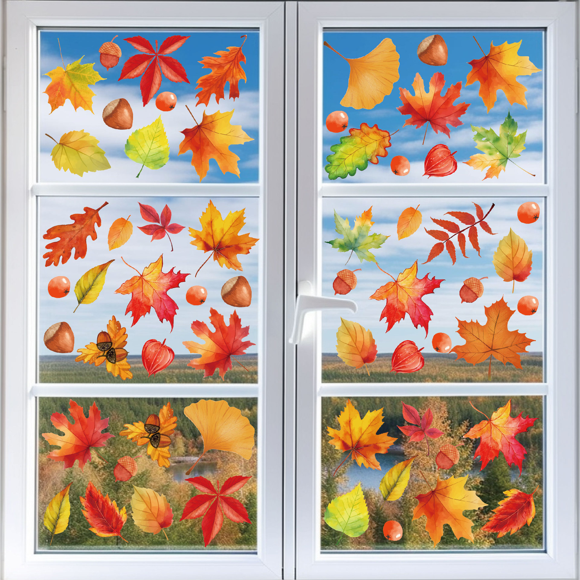 Cross-Border Leaf Window Stickers Fallen Leaves Maple Leaf Electrostatic Window Stickers Home Decoration Thanksgiving Day Autumn Glass Stickers