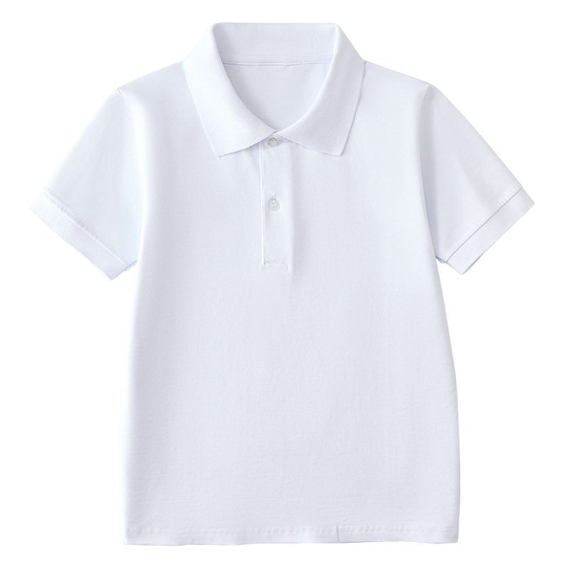Picture of Summer Boys' Short-sleeved Polo Shirt School Uniform for Primary and Secondary School Students Children's White Lar T-shirt Girls' Graduation Class Dress