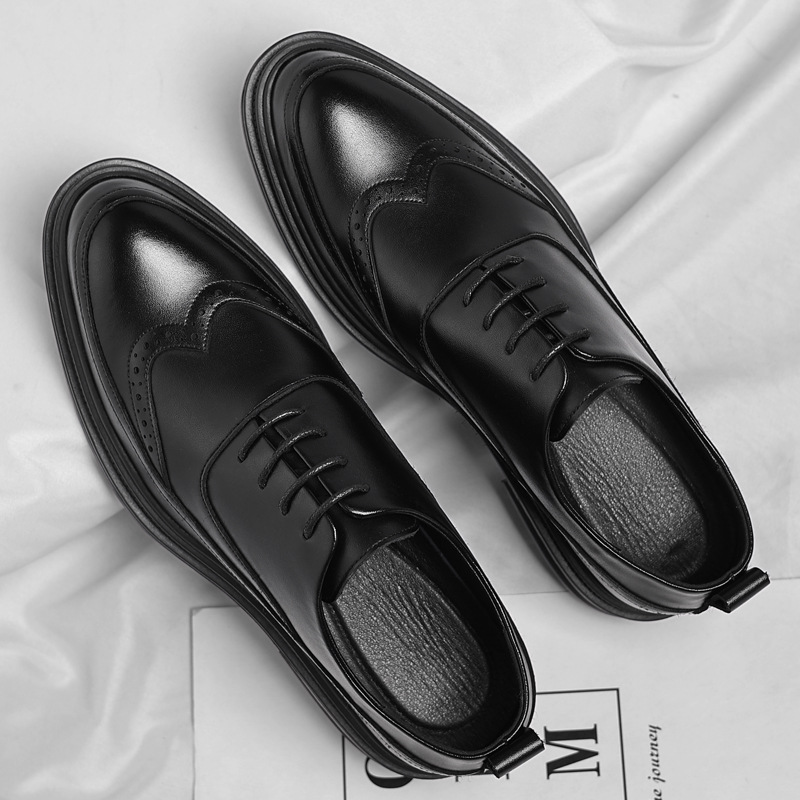 Leather shoes men's 2025 cross-border plus-size business increase 6CM leather shoes suit groom wedding shoes trend one drop shipping