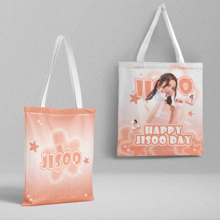 Jisoo Canvas Bag Length 36cm Wide 34cm Celebrity Peripheral Student School Bag Satchel Canvas Bag Double-Sided