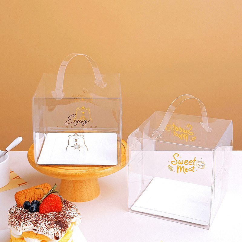 Net Red 4-inch Portable Cake Box 3/4/56-inch Mu Si Small Box Transparent Highlight Dessert Lasagna Packing Box