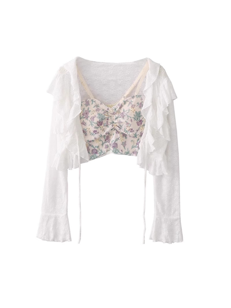 Sun Protection Cardigan Thin Outer Blouse Women's Lace Trumpet Sleeve Short Style Popular Small Shawl Summer with Suspender Skirt