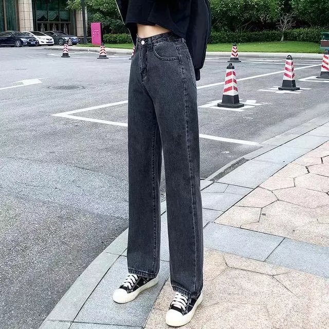 Smoky Gray High Waist Straight Jeans Women's Spring and Summer 2024 New Slimming Small Loose Wide Leg Pants