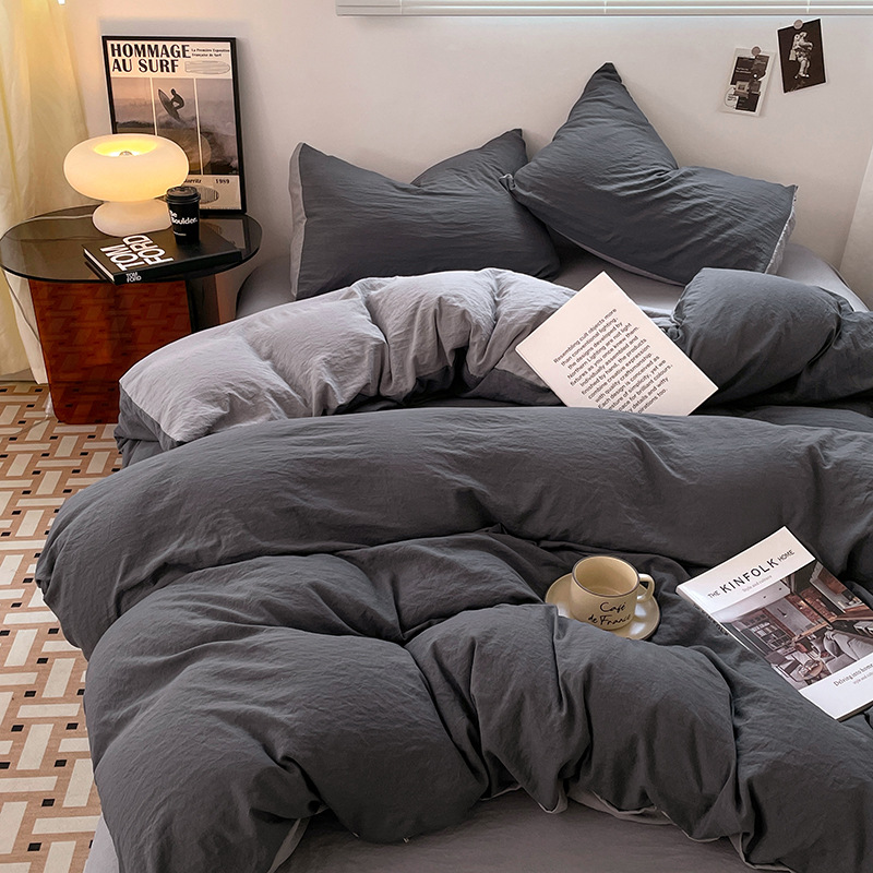 genuine goods Class A Maternal and Infant Grade Four-Piece Set Washed Cotton Bed Linen Quilt Cover Student Dormitory Three-Piece Set