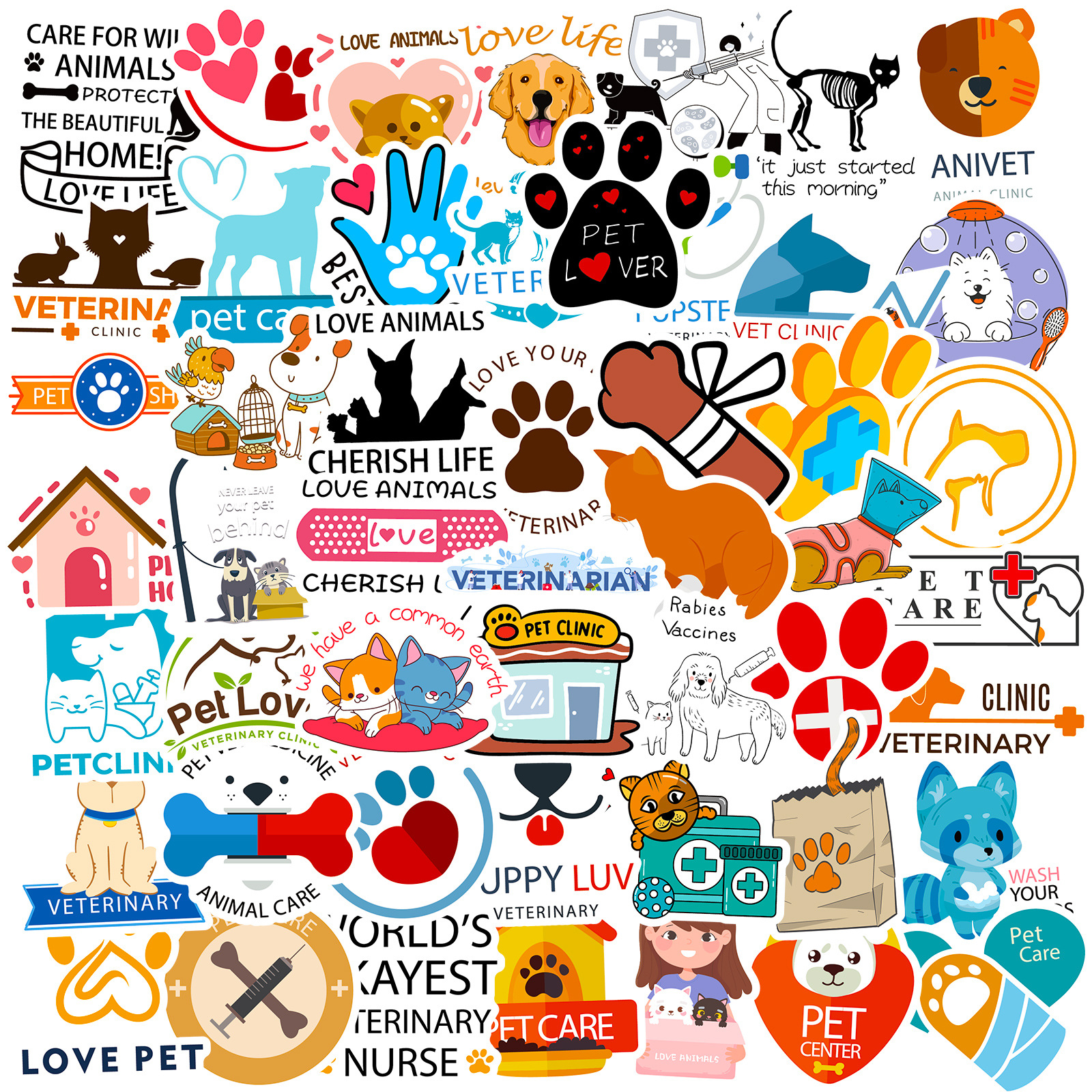 50 Animal Psychology Veterinary Stickers Amazon temu Cross Border New Pet Doctor Veterinary Doodle Sticker