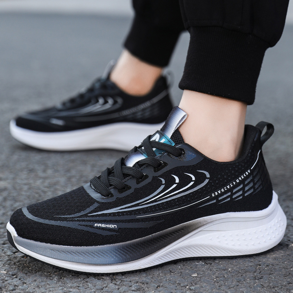 Sports Shoes Foreign Trade Wholesale Autumn New Men's Running Shoes Outdoor Trendy Thick-Soled Comfortable Breathable Fly-Knit Men's Shoes