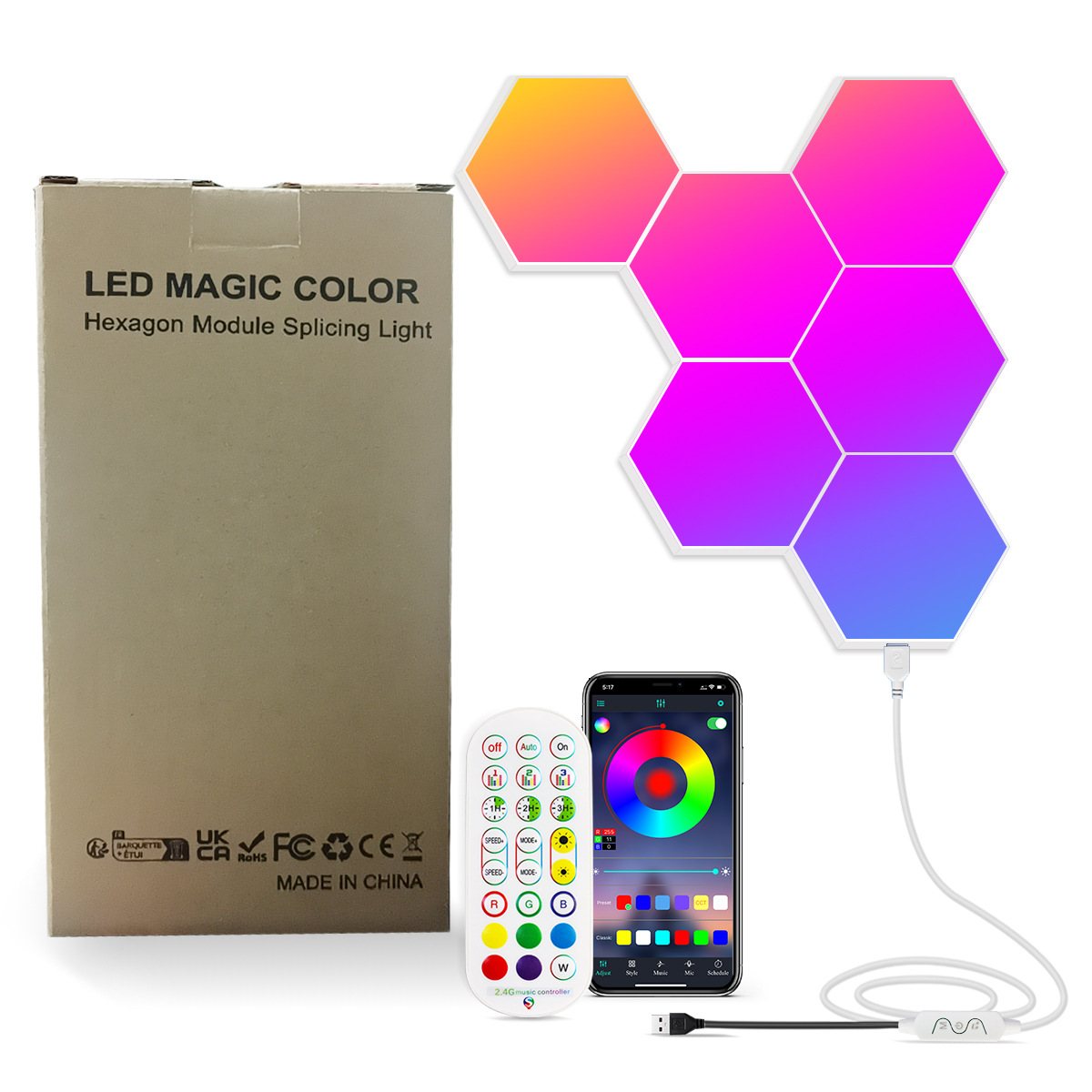 KESHU Cross-border Special Supply Quantum Electric Competition Atmosphere Lamp Six Deformation 5V Pickup APP Remote Control Honeycomb Lamp