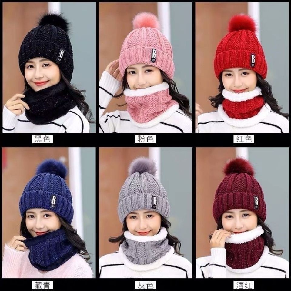 Hat Women's Autumn and Winter Velvet Thickeneded Korean Style Versatile Warm Cycling Women's Knitted Cold-Proof Hat Ear Protection Hat